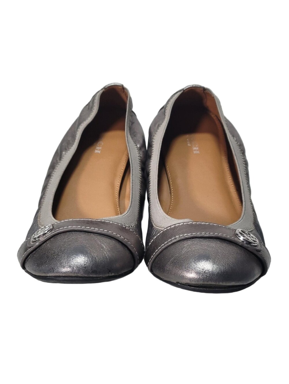 Coach Chelsey Ballerina Flats Silver Metallic Leather Size 10B